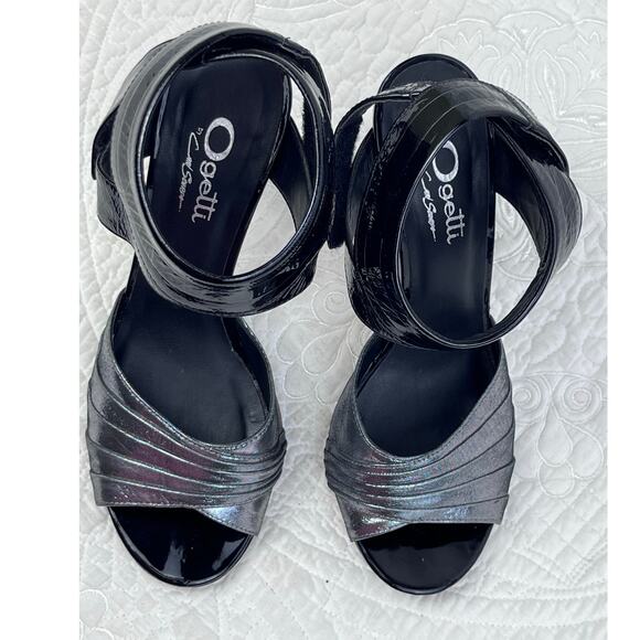Ogetti by Carla Scarpa Womens 7.5 Black/Silver Leather Dressy High Heel Pumps - Picture 4 of 10